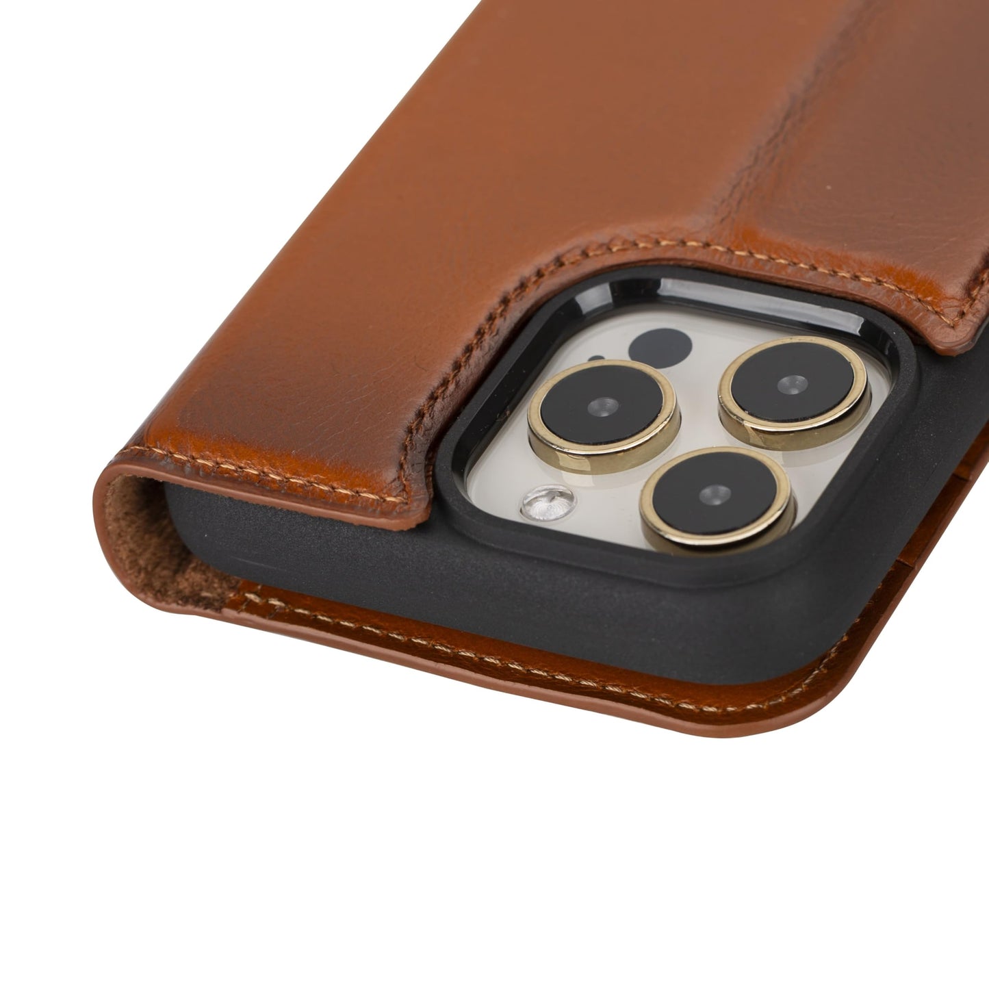 VENOULT Detachable Wallet Case for iPhone 15 Pro MAX, 4 Card Holder Wallet, Man or Women Folio Cover, Compatible with Magsafe, RFID, Genuine Leather, Kick Stand (Chestnut Brown)