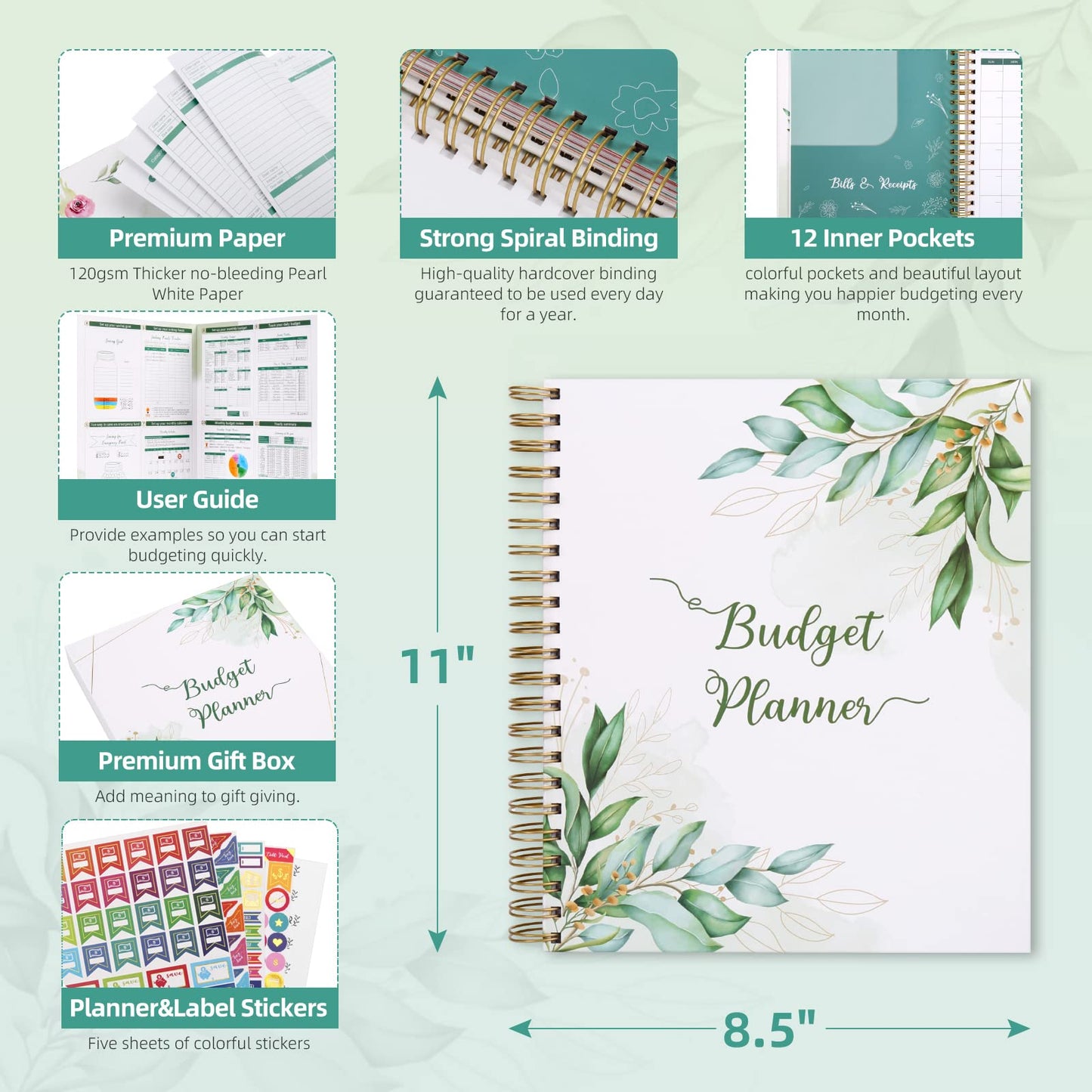SOLIGT 8.5 x 11 inches Large Budget Planner and Monthly Bill Organizer – Premium Hardcover Budget Book with 12 Pockets for Savings, Debt, Expense Tracking – Budget Tracker with Stickers