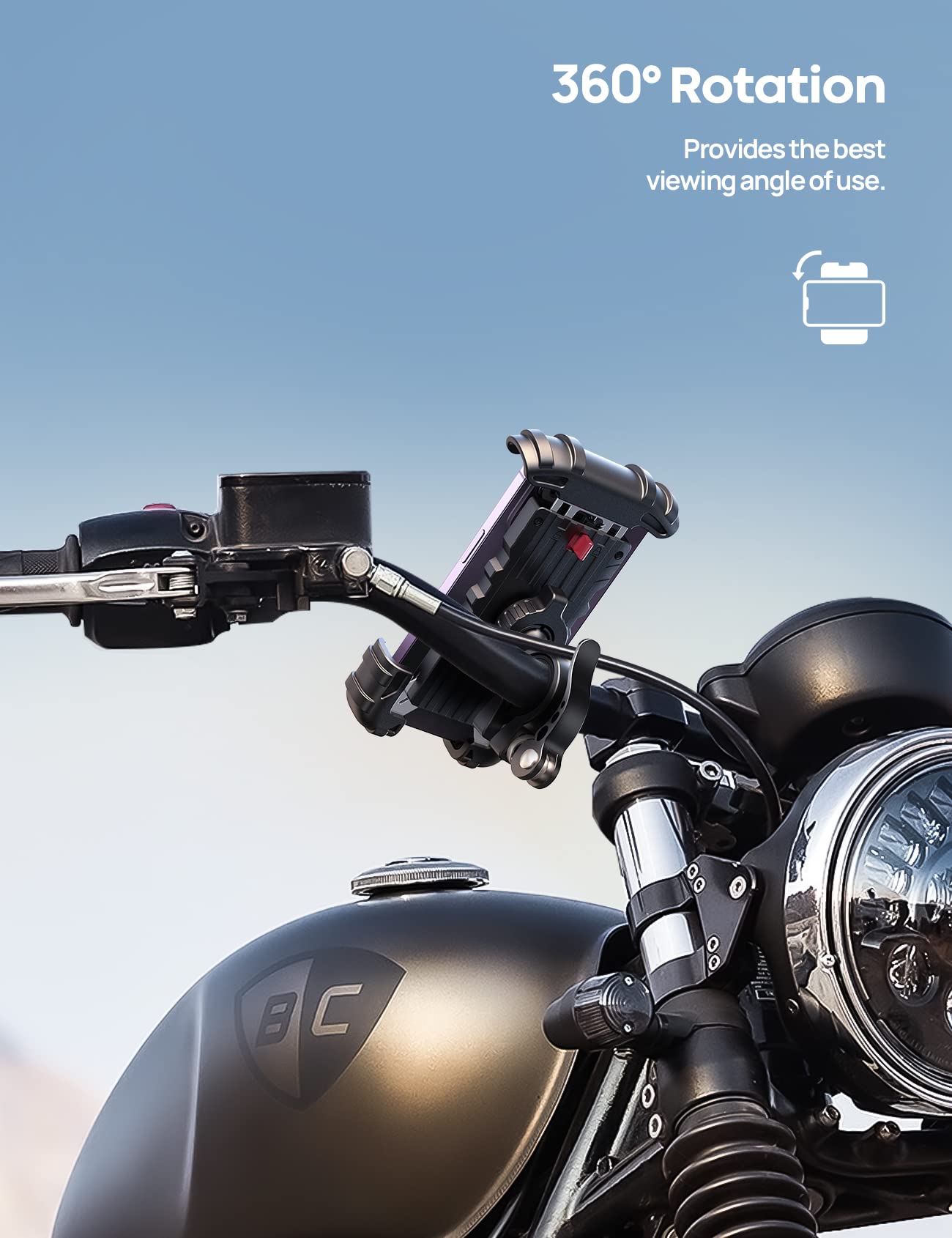 Lamicall Bike Phone Holder, Motorcycle Mount - Motorcycle Phone Holder, Handlebar Cell Phone Clamp, Scooter Phone Clip for iPhone 16 Pro Max/Plus, 15 Pro Max, S10, S20, More 4.7" to 6.8" Smartphones
