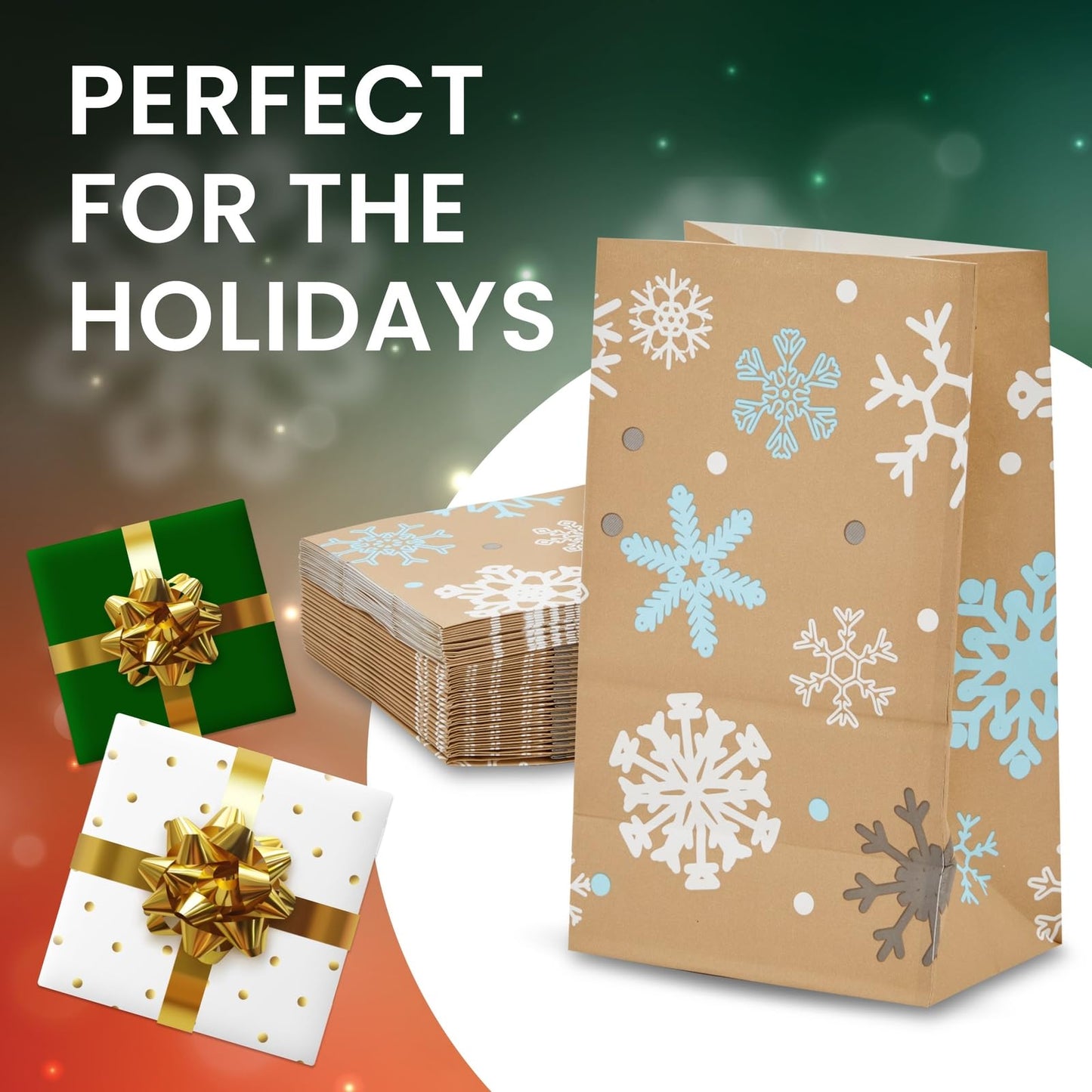Juvale Paper Winter Gift Bags - 36 Count, 5.15 x 3.2 x 8.5 In, Red & White Snowflake - Reinforced Tear-Resistant Bottom - Snowflake Party Favor & Treat Bags for Snacks & Treats (Pack of 2)