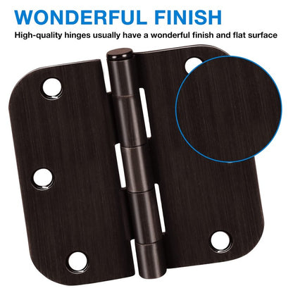 18 Pack Oil Rubbed Bronze Door Hinges 3.5" x 3 1/2 Inch Black Brushed Interior Hinge Rounded 5/8" Radius Corner 3 ½"Iron Residential Standard Bedroom Bifold Single Double Doors Hardware Kit