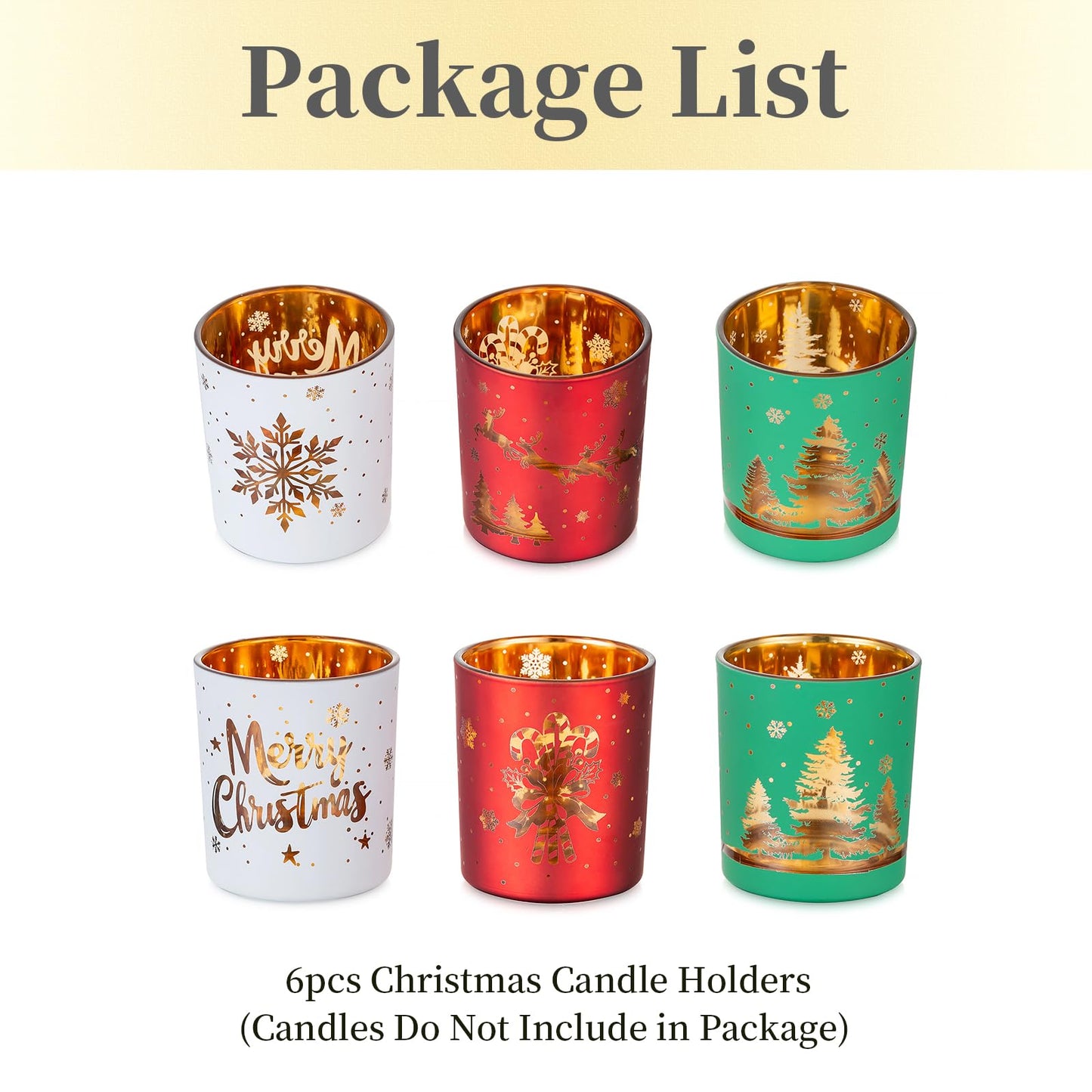 Hewory Christmas Votive Candle Holders: Christmas Tea Light Candle Holder Set of 6, Cylinder Glass Candle Holders Centerpiece Christmas Decorations Indoor Home Decor for Table Fireplace Holiday Party