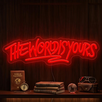The World Is Yours Neon Sign, Bright Motivational LED Wall Light, The World Is Yours Neon Sign LED Sign for Bedroom, Game Room, Office, Bar — Aesthetic Neon Signs for Wall Decor