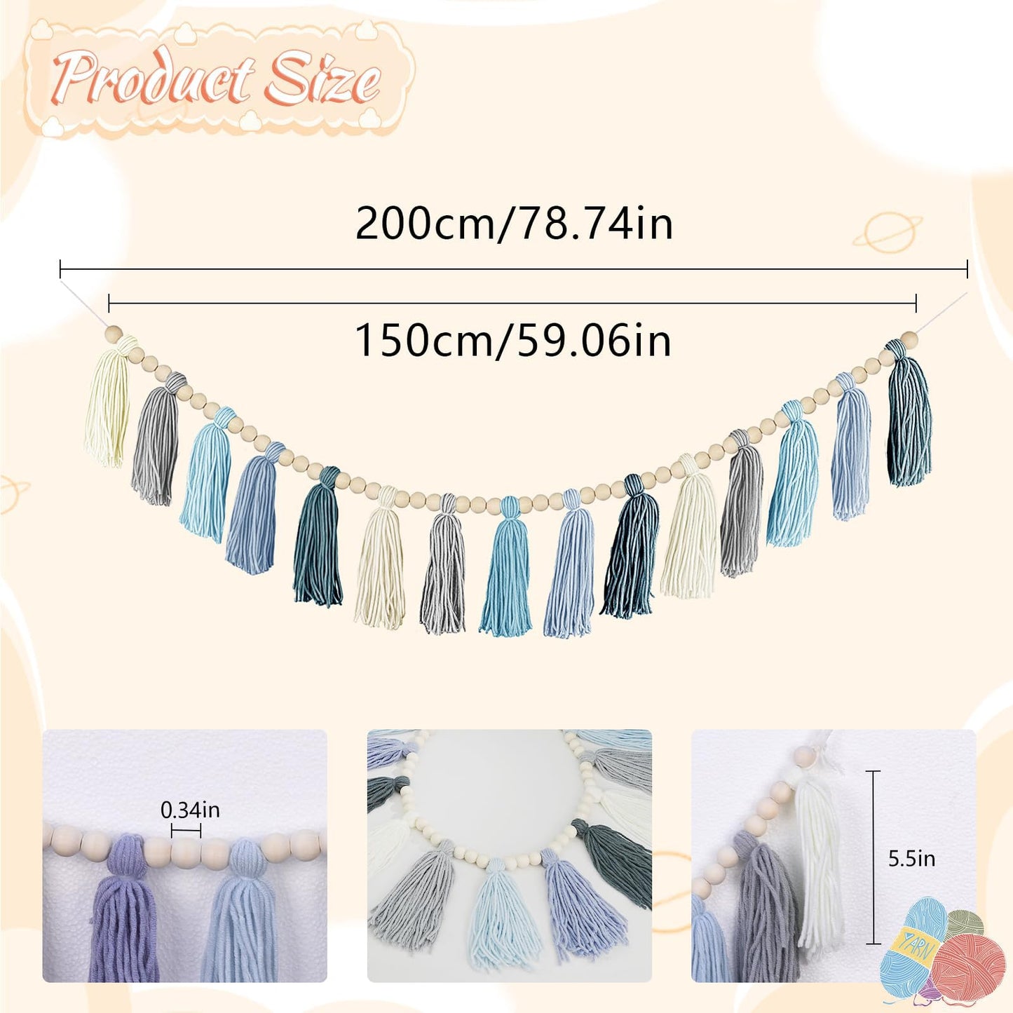 Boho Yarn Tassel Garland - Handmade Wall Hanging Decor for Nursery, Baby Shower, Kids Room, Classroom, Birthday Party | Macrame Tassels Bunting Banner for Bedroom, Office, Home Decoration (Brown)