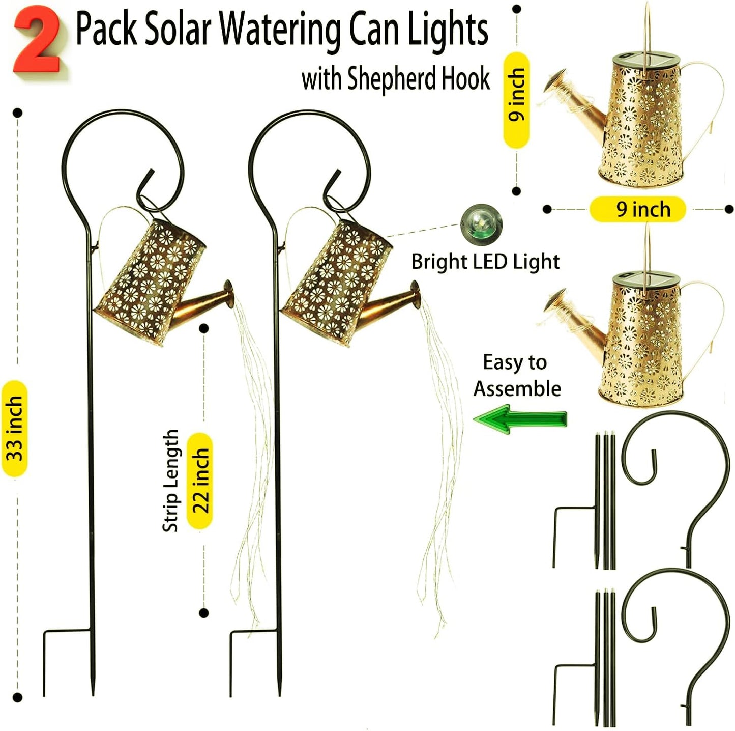WDLFCGC 2 Pack Solar Watering Can with Lights,Solar Outdoor Garden Decor Waterproof Hanging Lantern Landscape Lights Outside Decorations for Yard Lawn Patio Gardening Gifts.