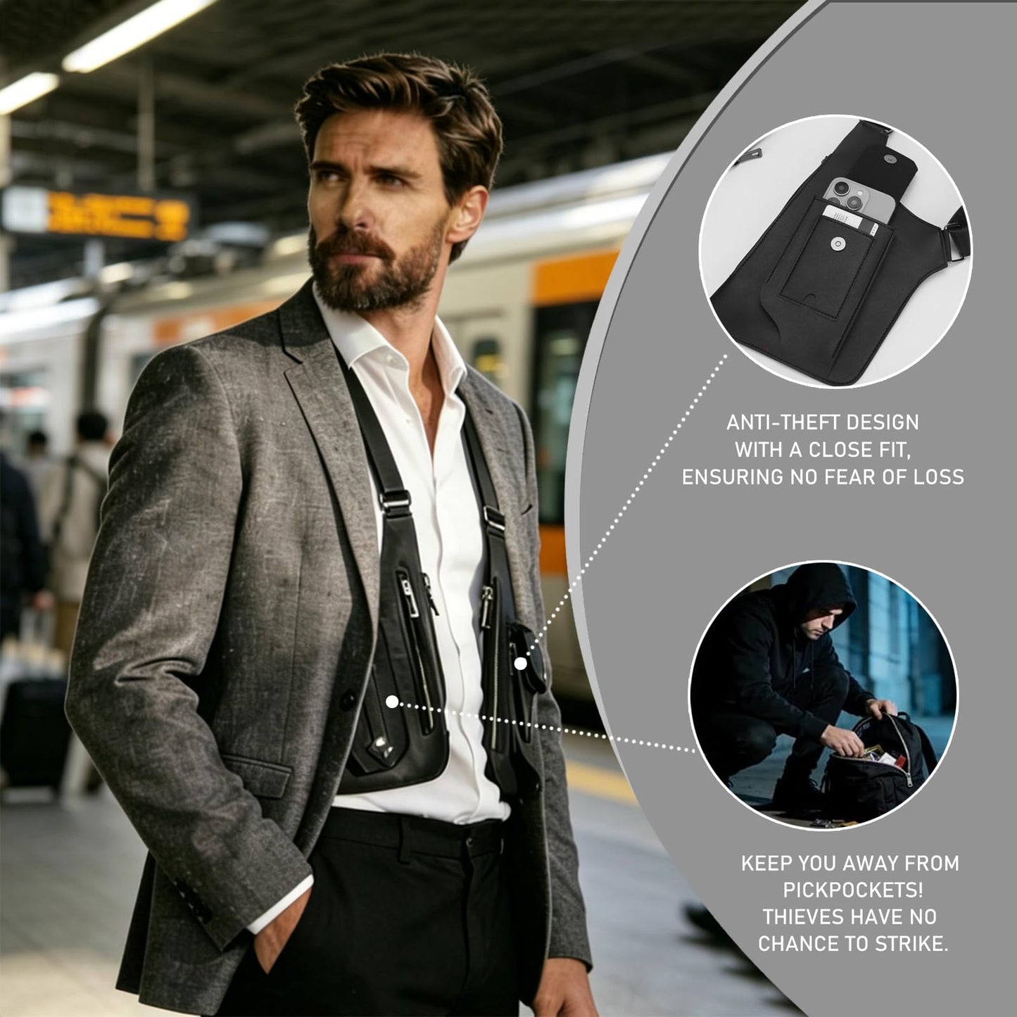 2026 Anti-Theft Double Shoulder Armpit Bag for Men Vest Bag Concealed Carry Holster with Adjustable Straps, Multi-Pocket Underarm Pouch for Travel, Outdoor Running, cycling & Daily Commute etc（black）