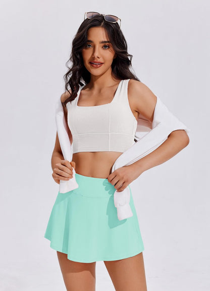 PINSPARK Women Tennis Skirt Golf Skorts Athletic High Waisted with Pockets Inner Shorts Sport Pleated Pickleball,Ice Green XX-Large