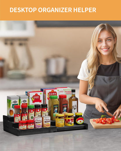Spice Rack Organizer, 3 Tier Expandable Bamboo Spice Rack Organizer, Great for Kitchen Cabinet, Cupboard, Pantry and More-Bamboo