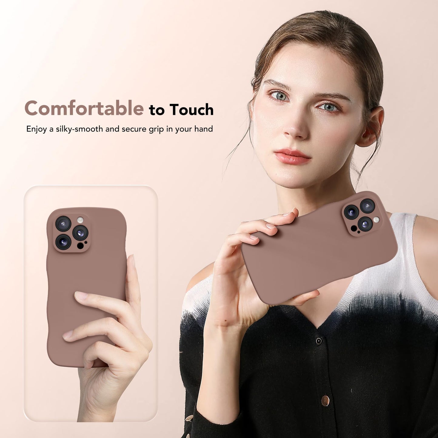 SuydanBox Magnetic for iPhone 15 Pro Max Case, [Full Camera Protection][Compatible with MagSafe] Cute Wave Frame Silicone Shockproof Protective Phone Case for iPhone 15 Pro Max 6.7",Brown