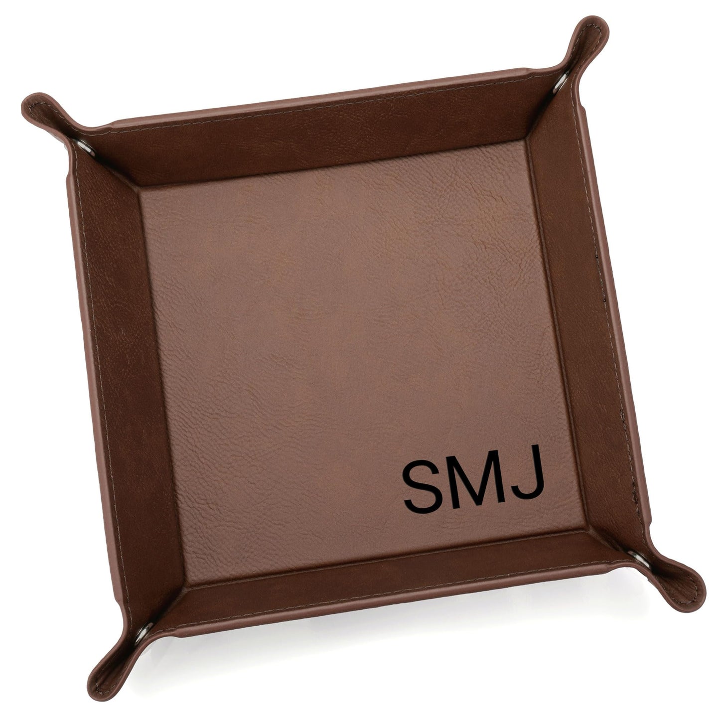 Lifetime Creations Monogrammed Valet Tray for Men (Brown) - Personalized Vegan Leather Catch All, Nightstand Desktop Desk Organizer for Coins, Keys, Watch
