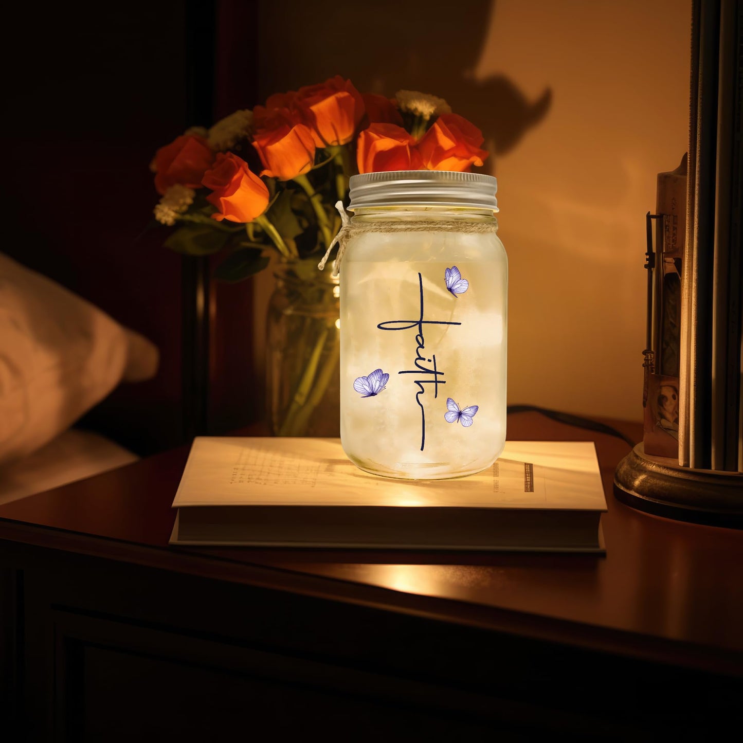 Religious Gifts for Women Christian Mason Jar Lamp - Easter Mothers Day Inspiration for Mom Bible Encouragement Gifts for Women - Faith Jar 14oz Nightlight Bible Scripture for Mom Nana Girlfriend