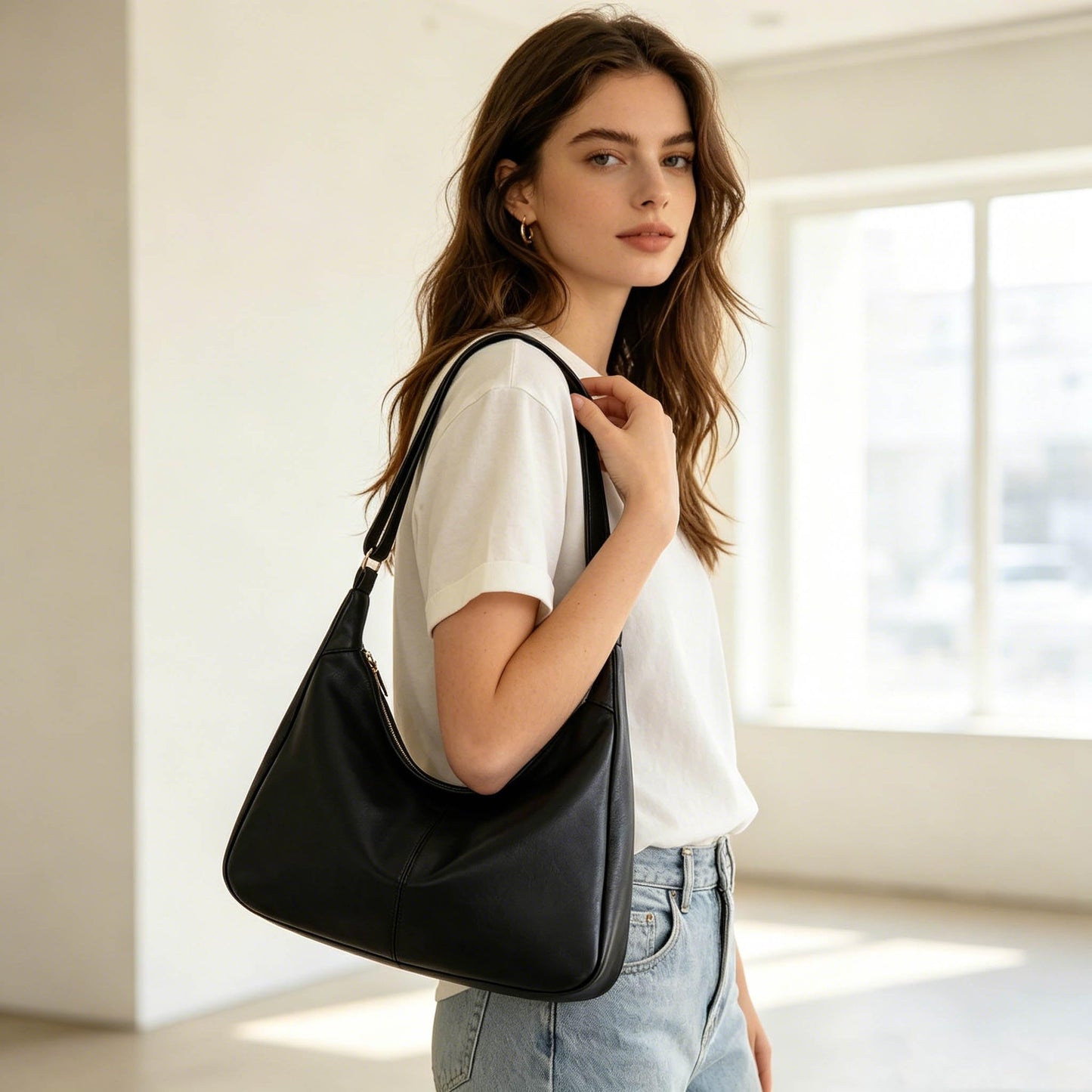 Hobo Bags for Women, Soft Vegan Leather Crossbody Bag for Women, Slouchy Shoulder bag with Adjustable Strap