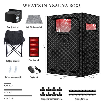 TaTalife Upgraded Hot Air Sauna, 1 or 2 Person Sauna Tent, 1500W & 159°F Portable Dry Wind Saunas, with 660nm Red Light, 2 Folding Chairs, X-Large Full Size Indoor SPA Tent for Body Recovery（110V）