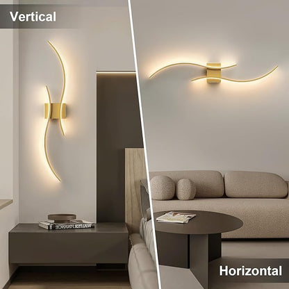 Battery Operated Wall Sconces Set of Two with Remote Control, Stepless Colors 3000K-6000K & Dimming, LED Gold Wireless Wall Light for Living Room, Hallway, Bedroom, 39.3 Inch (2 Pack)