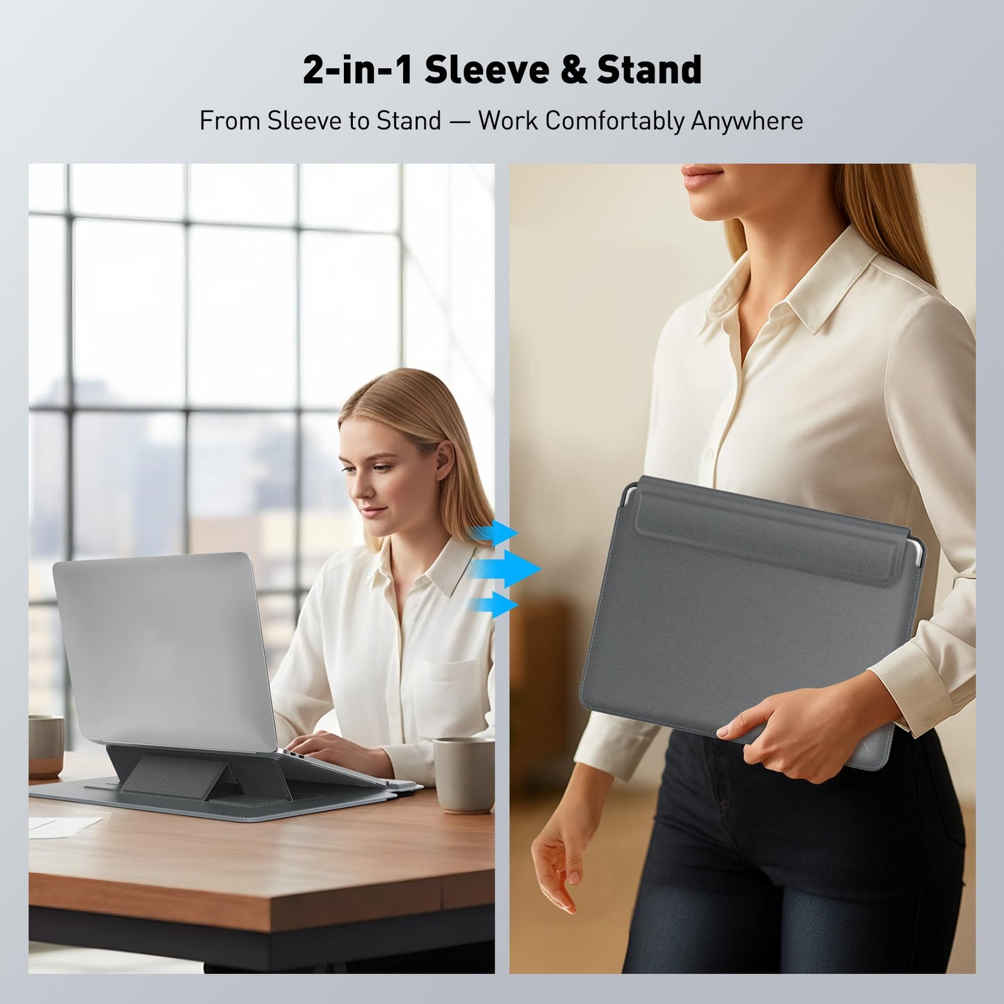 AboveTEK Laptop Sleeve Case for 13-14 inch MacBook Air/Pro, Slim Laptop Case with Stand, Ergonomic Wrist Rest & Mouse Pad, Waterproof Anti-Scratch Leather Bag for 13-14 Surface HP, Grey