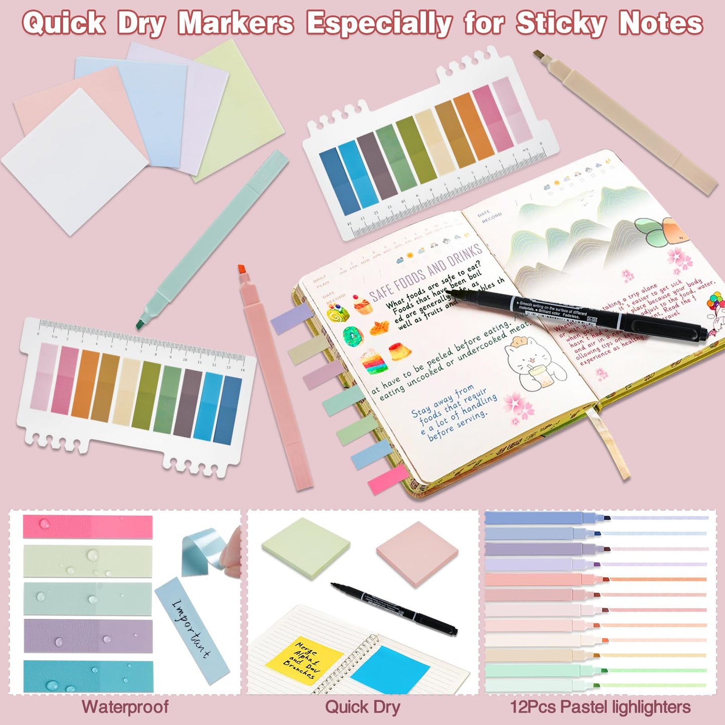 HRFGWDD 52 PCS Aesthetic School Supplies with Highlighters, Mechanical Pencils, Color Ink Gel pens, Pencil Case, Bible Study Supplies, Pens Pencils and Highlighters Set, Stationary Set for Student