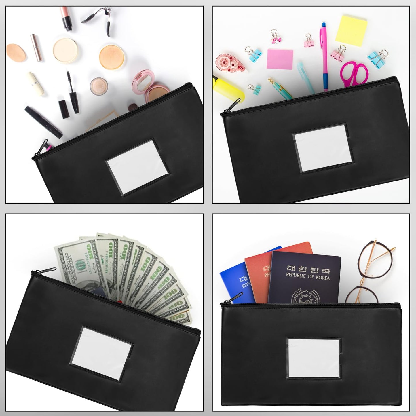 VOCHIC 10 Pieces Money Bags with Zipper, Money Pouch,PU Bank Deposit Bags, Bank Bag, Cash Wallet Pouches with Label for Coins, Cosmetics, School Gifts,Invoice, Bills, Tools, Receipt Holder,11x6.1 inch
