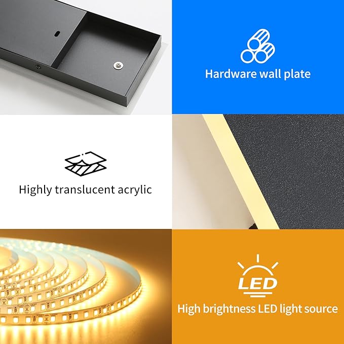 Mikeru 2 Pack Upgraded 23.6" Long LED Wall Sconce, 4.3" Wide IP65 Waterproof Outdoor Wall Lights, 3000K Warm White Exterior Lighting Fixtures for Front Porch, Garage, Basement & Patio