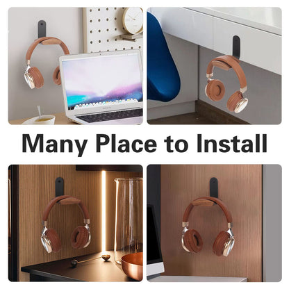 Mt.Jun Walnut Wood Headphone Wall Mount Holder, with VHB Adhesive Tape and Screw, Holds 10 lbs (Black & Walnut Wood)