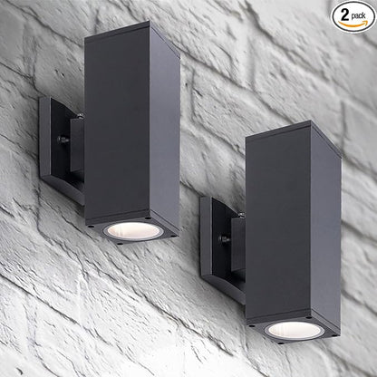ASD 2 Light Square Dusk to Dawn Outdoor Wall Light Fixture | 120W E26 Bulb Socket 120V ETL Cylinder Up Down Lights | LED/CFL/Incandescent Bulb Wall Sconce | Front Door, Porch, Patio | Black, 2 Pack