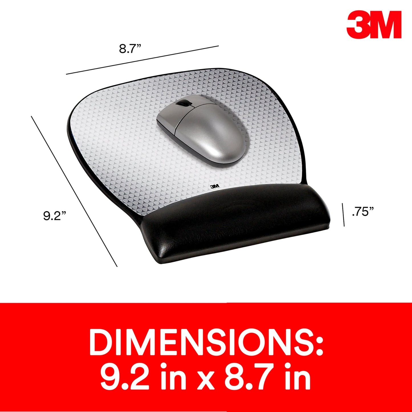 3M Precise Mouse Pad with Wrist Rest, Soothing Comfort with Durable, Easy-to-Clean Leatherette Cover, Optical Mouse Performance, 9.2 in x 8.7 in, Black (MW310LE)