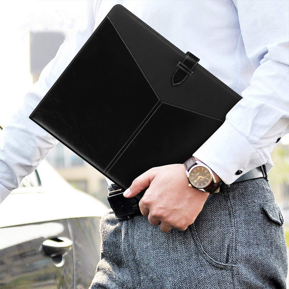 Toplive Padfolio 3 Ring Binder Organizer Business Portfolio Folder for Women, A4/ Letter Size PU Leather Professional Portfolio Padfolio for Interview Conference Presentation, Black