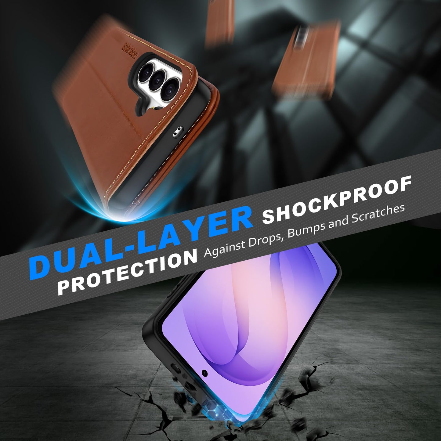 SHIELDON Detachable Wallet Case for Galaxy S26 6.3-inch, Genuine Leather, 2-in-1, Wireless Charging, Magnetic Closure, RFID Blocking Credit Card Slot, Kickstand, Full Protective Cover - Retro Brown