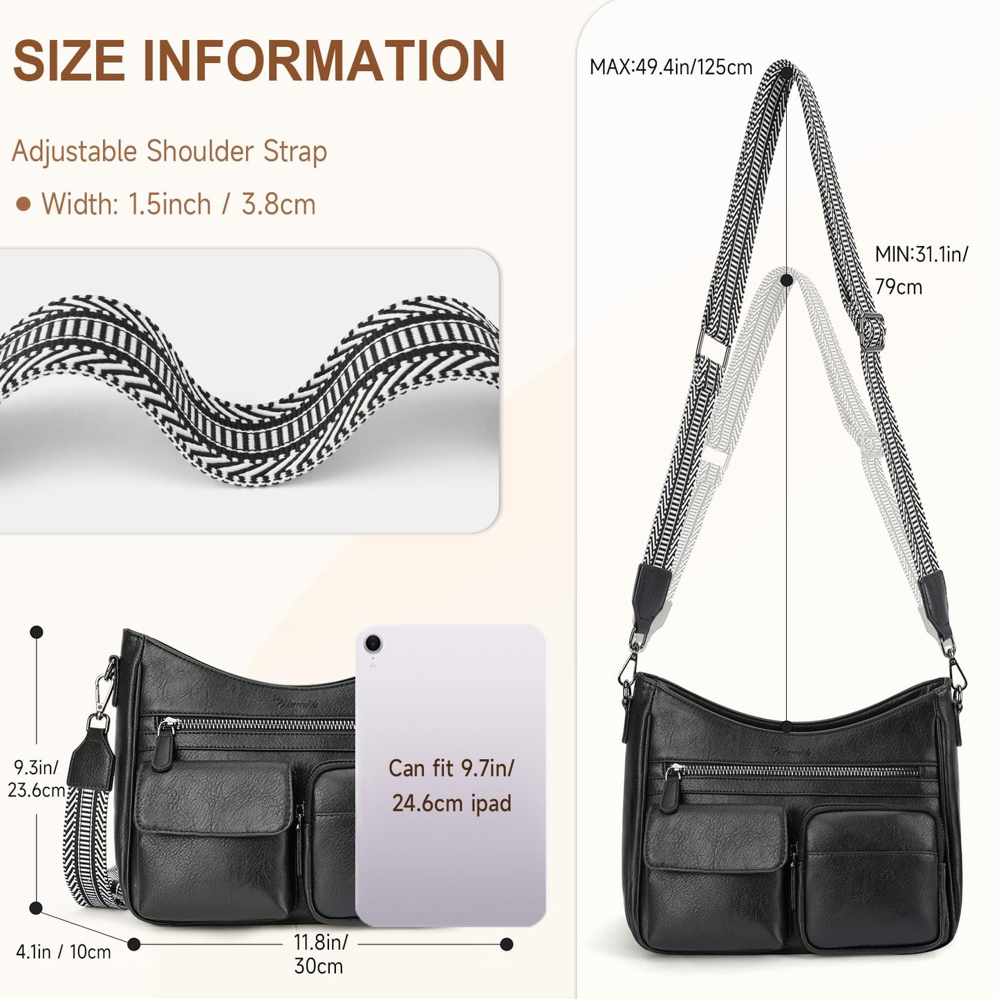 VIMUTI Crossbody Purses for Women Trendy,Multi Pocket Women's Crossbody Bag, Vegan Leather Shoulder Handbags Travel Purse (Black)
