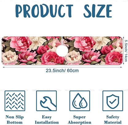 Garden Flowers Kitchen Sink Splash Guard Faucet Mat Watercolor Peonies Super