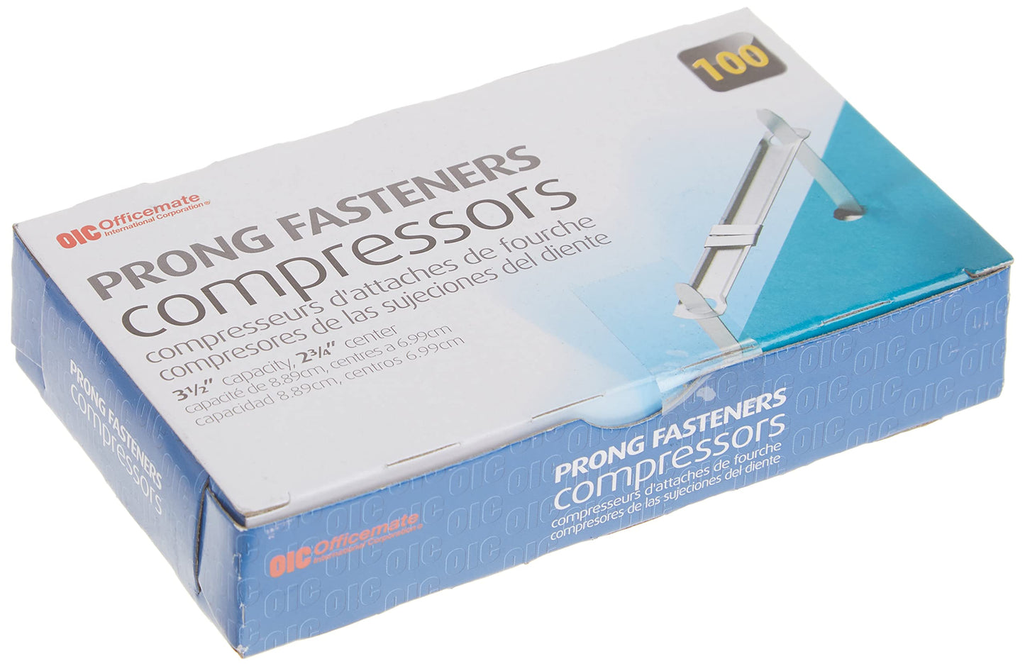 Officemate Prong Paper Fastener, Compressors. 2.75 inch Base, Box of 100 (99855)