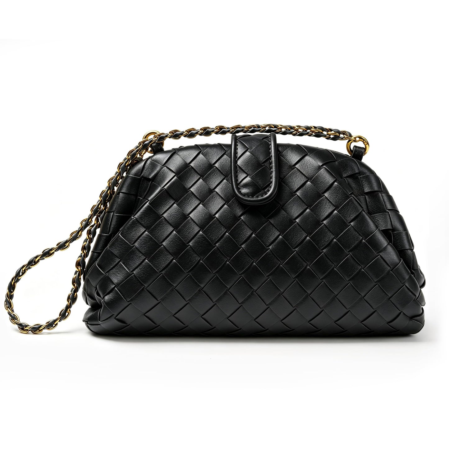 Joryin Formal Evening Bag Woven Shoulder Bag. Black Clutch Purses for Women Wedding. Dumpling Bag Crossbody Handbag Dress Purse Vegan Leather.