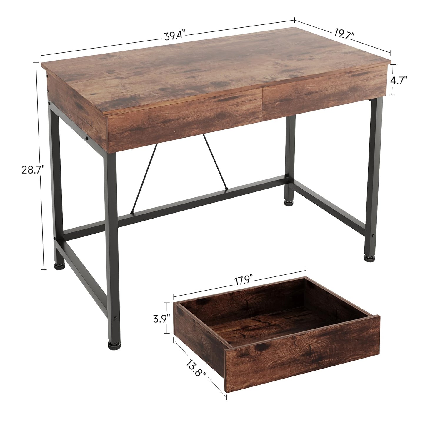 Mexin Small Desk with 2 Wooden Drawers, 40 Inch Home Office Writing Desk, Vanity Desk with Storage, Computer Desk for Bedroom Small Spaces, Table for Office, Kids Study, Makeup, Rustic Brown
