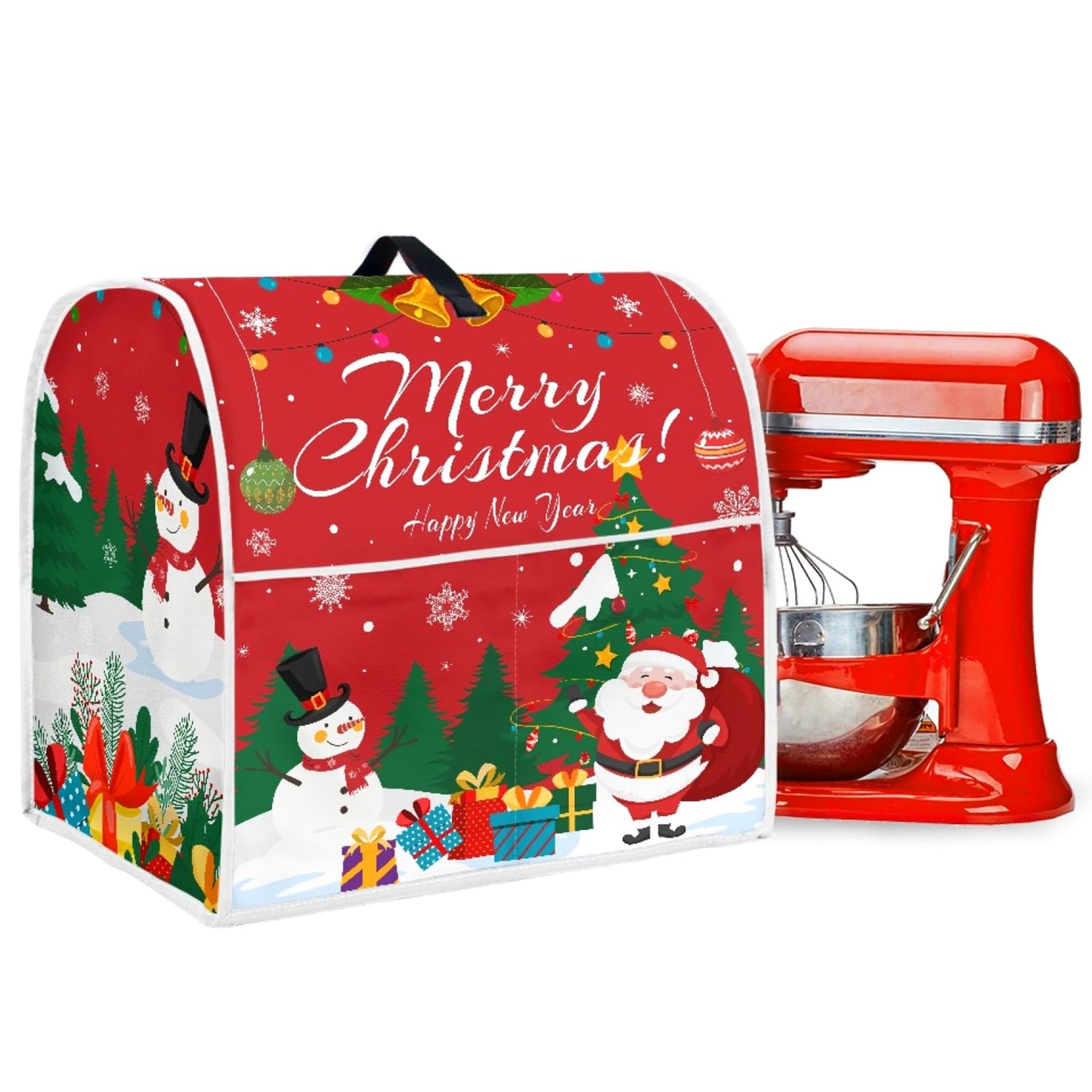 FBBP Christmas Stand Mixer Cover - Compatible with 6-8 Quart for Kitchen Appliance - Santa Claus and Snowman Dust Cover with Pockets for Accessories Xmas Home Kitchen Decor
