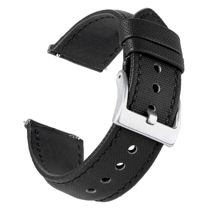 JUNGHELE Nylon watch band for men and women,Quick Release Premium Oxford Waterproof Fabric Weave Back Lining Leather Nylon watch strap with Stainless-Steel Buckle,Black 22mm watch band