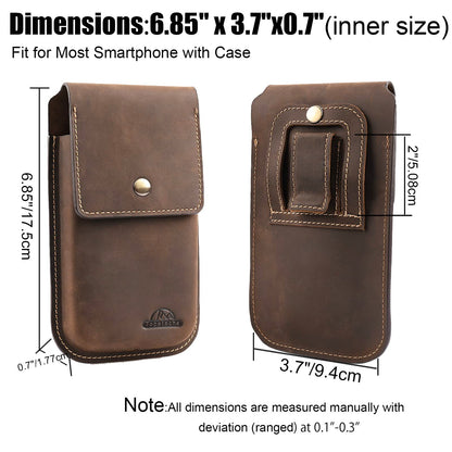 Topstache Leather Phone Holster for iPhone 17/16/15/14/13 Pro Max & Plus - Belt Clip Cell Phone Case for Galaxy S25/S24/S23 Ultra & Plus - Leather Belt Holder Pouch for Men, XL,Darkbrown