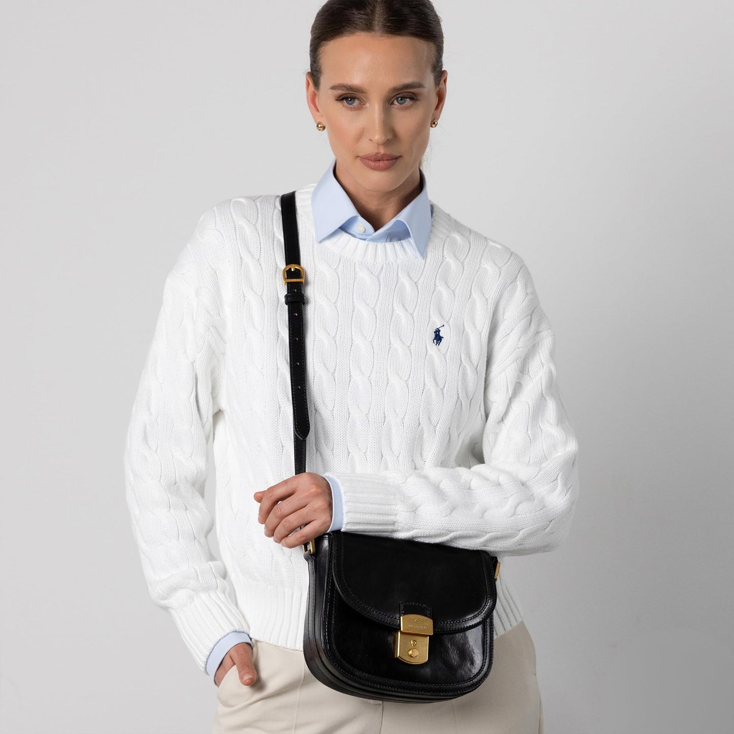 Time Resistance Leather Crossbody Bag – Saddle Bag with Magnetic Closure - Leather Messenger Bag for Women (Black)