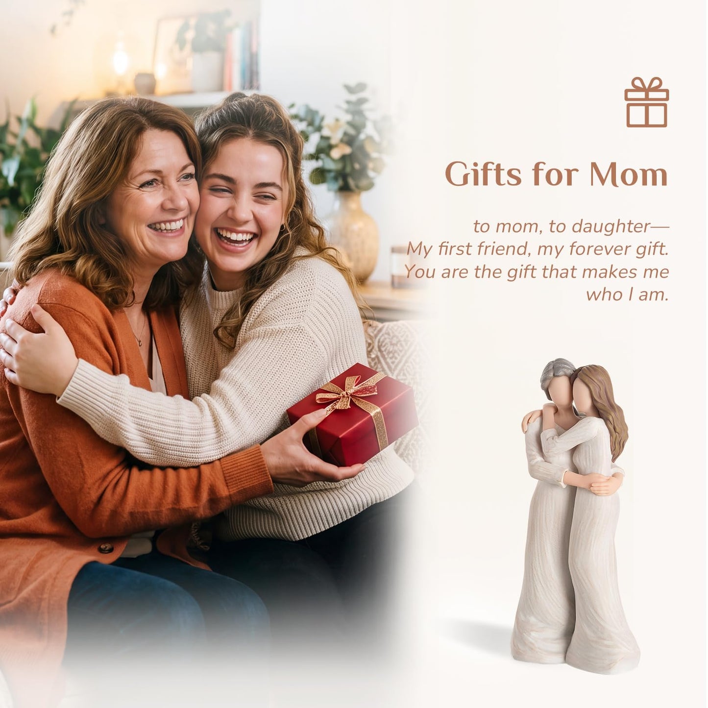Storieme Sentimental Gifts for Mom from Daughter: Mother Daughter Hugging Resin Figurines Sculpture - Mom's Gift for Birthday Mother's Day Christmas Home Decor