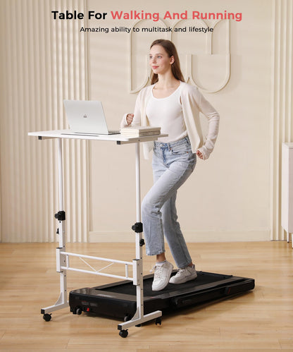 KLSMYHOKI Portable Standing Desk Adjustable Height, Small Computer, Laptop, Mobile Stand Up Rolling Desk with Wheels, Table for Home Office, 16"x31.5" Height 27"-43.5", White