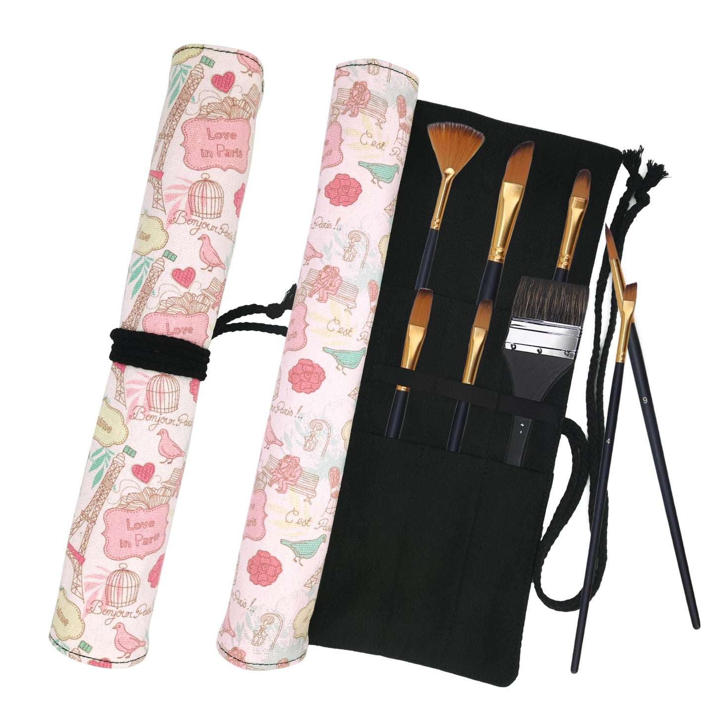 Funny live Paint Brush Holder Art Supplies, Artist Brush Holder & Art Supply Storage Organizer Roll-Up Case Bag, Protect Acrylic Oil Watercolor Paintbrushes (Paris Tower-20 Slot Pockets)