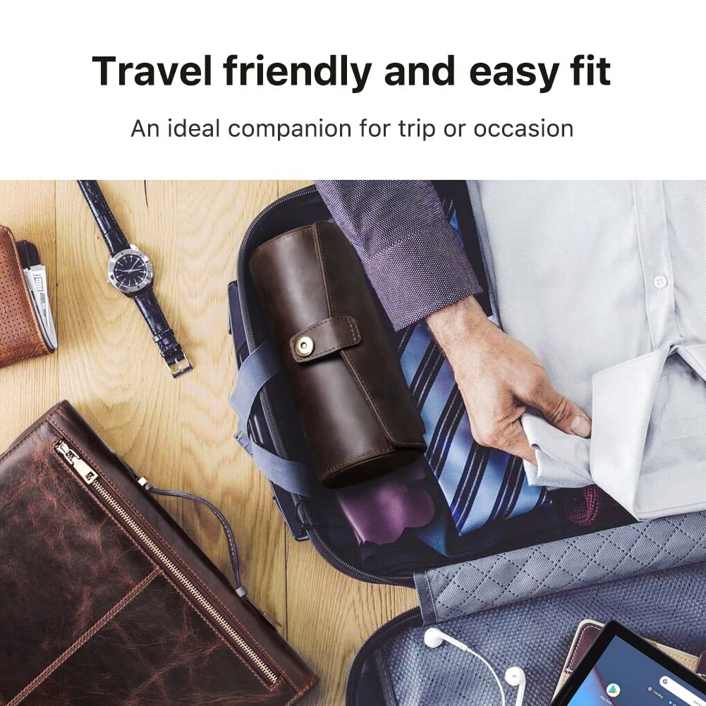 CONTACTS Full Grain Leather Watch Case Cufflink Box with Pad Tie Case Travel Multifunction Jewelry Accessories Organizer Storage Roll