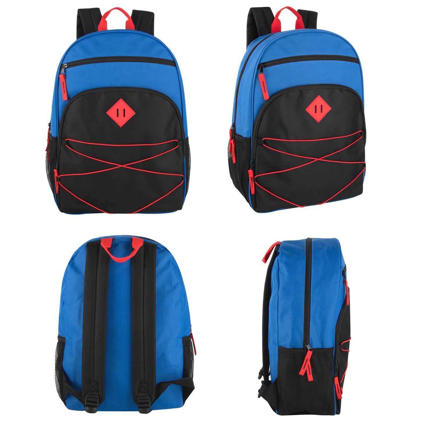 Trail maker Kids Backpacks with School Supplies for Boys, Girls | 20 Piece Back to School Supplies Set with 17" Bungee Backpack (Blue & Black)