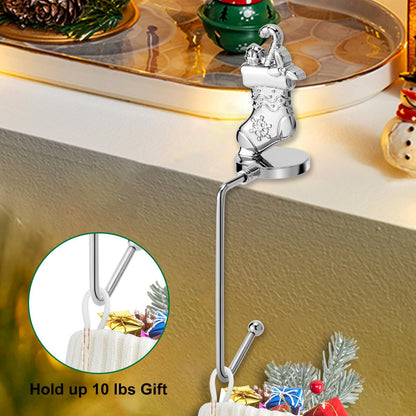 Christmas Stocking Holders for Mantel Set of 8, Non-Slip Adjustable Mantle Stocking Holders, Snowflake Snowman Reindeer Angel Bell Fireplace Stocking Hangers Set for Party Christmas Decorations