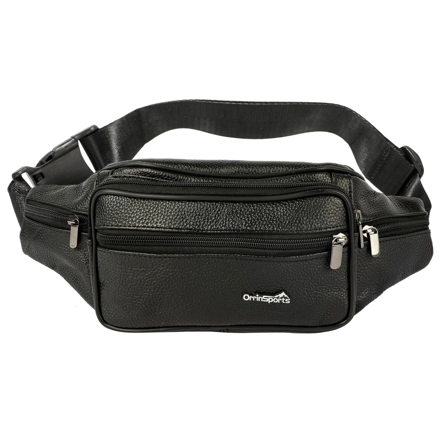 Leather Fanny Pack for Men Women,Genuine Leather Waist Belt Bag with Adjustable Strap Belt Hip Bag with Multi-Pockets for Travel Sports Running Cycling Hiking(Black)