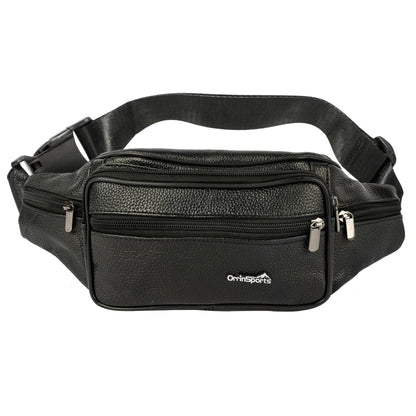 Leather Fanny Pack for Men Women,Genuine Leather Waist Belt Bag with Adjustable Strap Belt Hip Bag with Multi-Pockets for Travel Sports Running Cycling Hiking(Black)