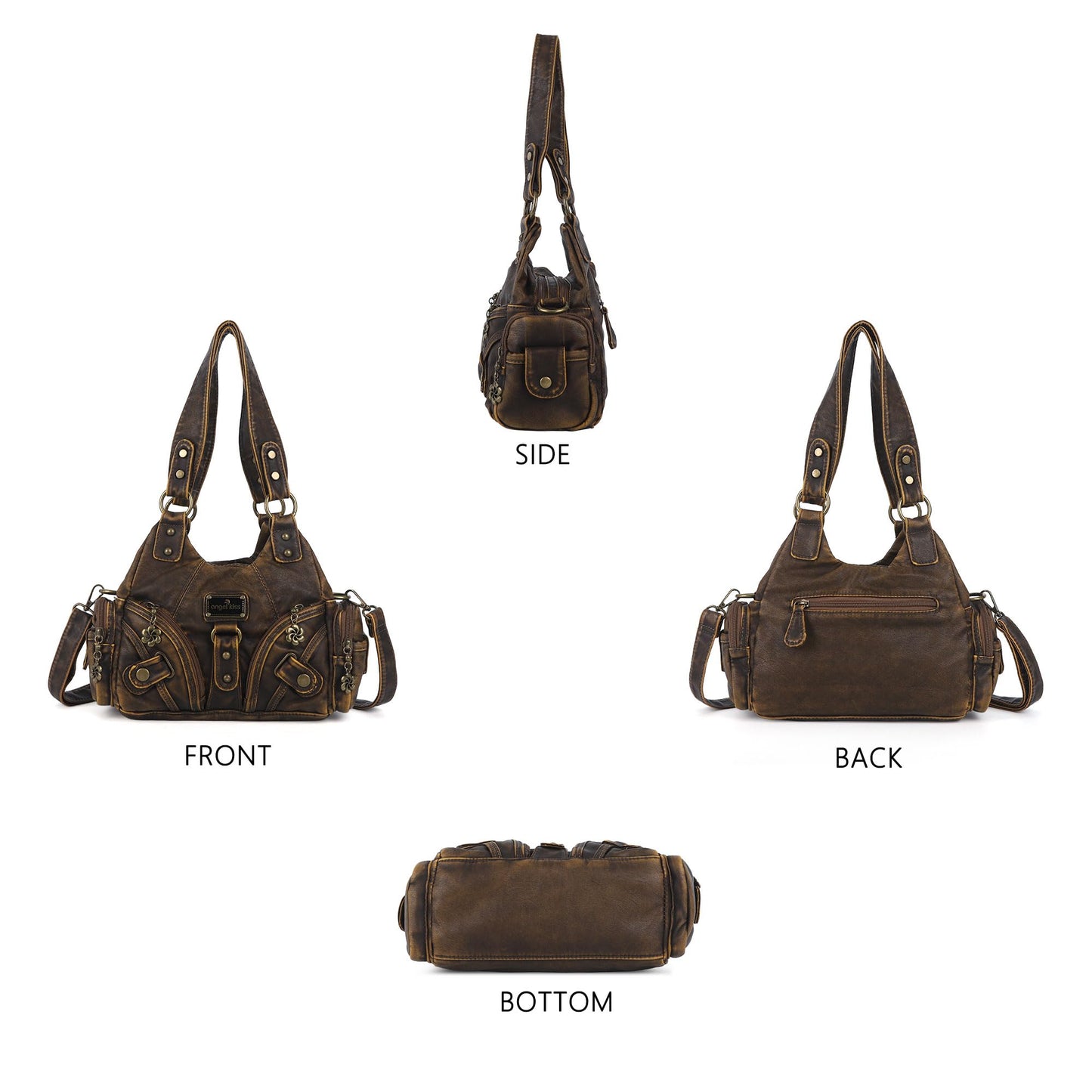 Angel Kiss Purses for Women Small Hobo Shoulder Bags Vagen Leather Multi-Pocket Tote Bag with Zipper (Retro Brown)