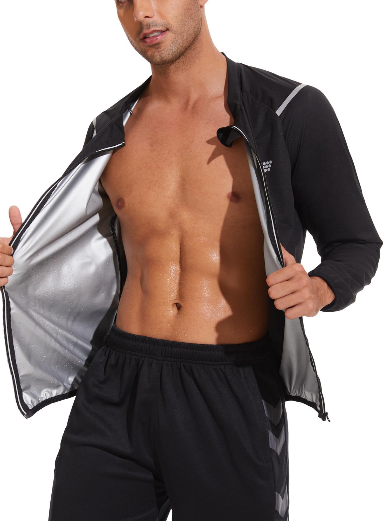 Clevvets Sauna Jacket for Men Long Sleeve Zipper Workout Lightweight Men Sweat Jacket Gym Exercise Fitness Running
