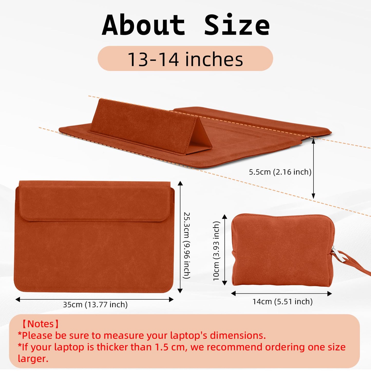 PinnWaa 13.3-14 Inch Laptop Sleeve Case with Stand Feature, Matte PU Leather Slim Bag for MacBook Pro 14/MacBook Air 13/13.3'' 2026-2021/Dell/Lenovo/HP/ASUS/Huawei Laptop Protective Cover (Orange)
