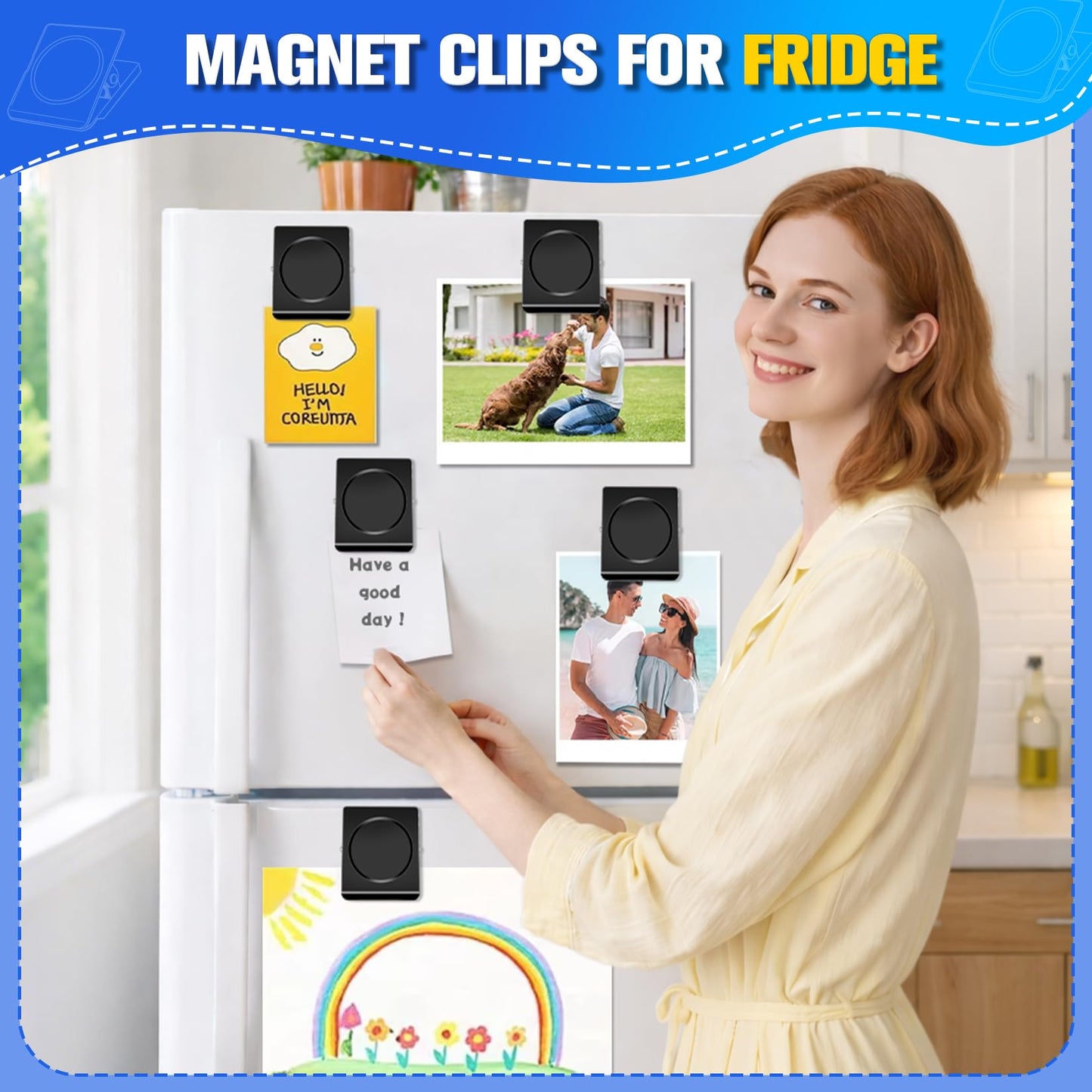 Grtard Strong Magnetic Clips, 2.2 Inch Extra Large Magnetic Clips Heavy Duty, 8Pack Magnet Clip for Fridge, Clip Magnets for Refrigerator, Whiteboard, Classroom, Kitchen, Office Organizer (Black)