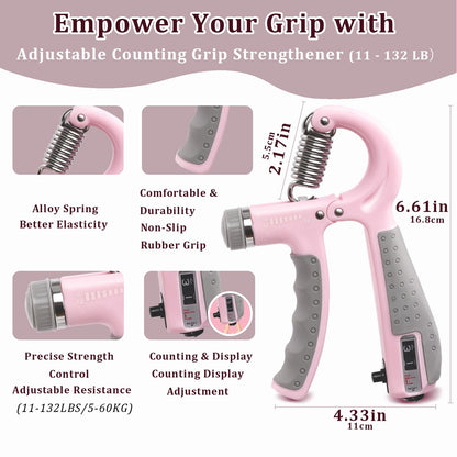 CYFIE Grip Strength Trainer Kit with Adjustable Resistance 10-132 Lbs, Hand Grip Strengthener, Finger Strengthener, Stress Relief Ball, Forearm Strengthener, Ideal for Athletes and Physical Therapy