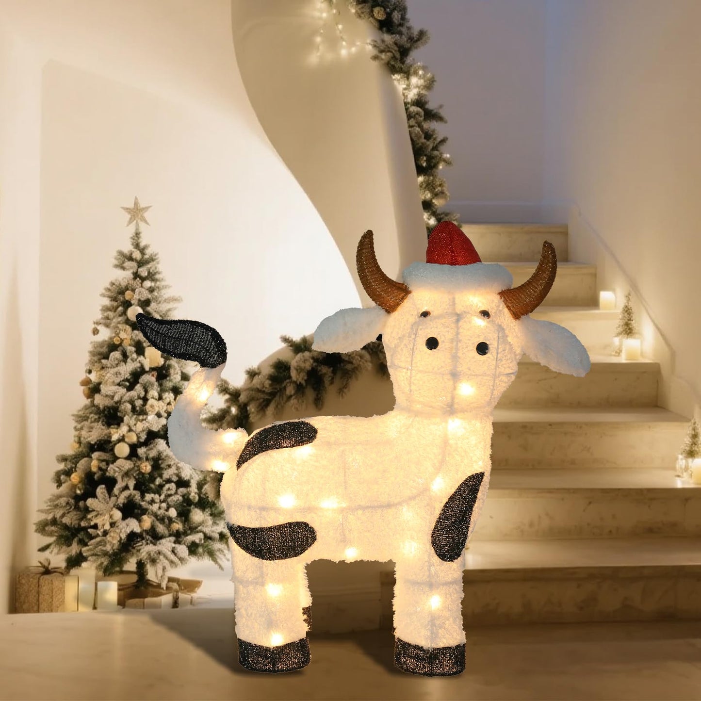 Light Up Cow Christmas Outdoor Decoration, Farm Animal 30.3” Christmas Highland Cow Light, Xmas Indoor/Outdoor Holiday Decor for Home, Yard, Garden, Lawn